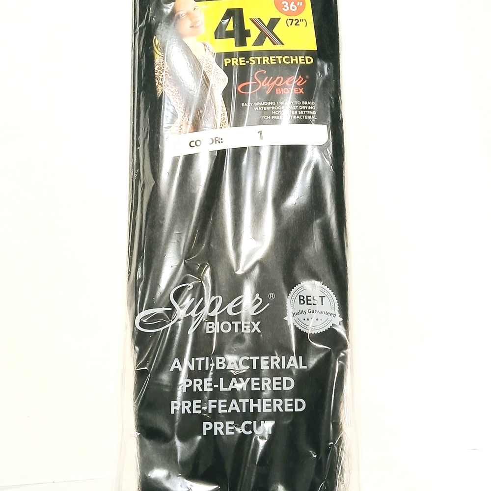 4X Super Biotex Pre-Stretched Braiding Hair Extensions 72" Color Black